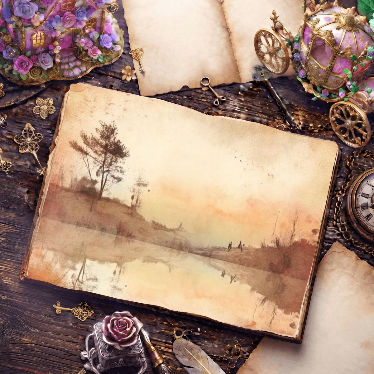 Misty Riverscape Digital Papers