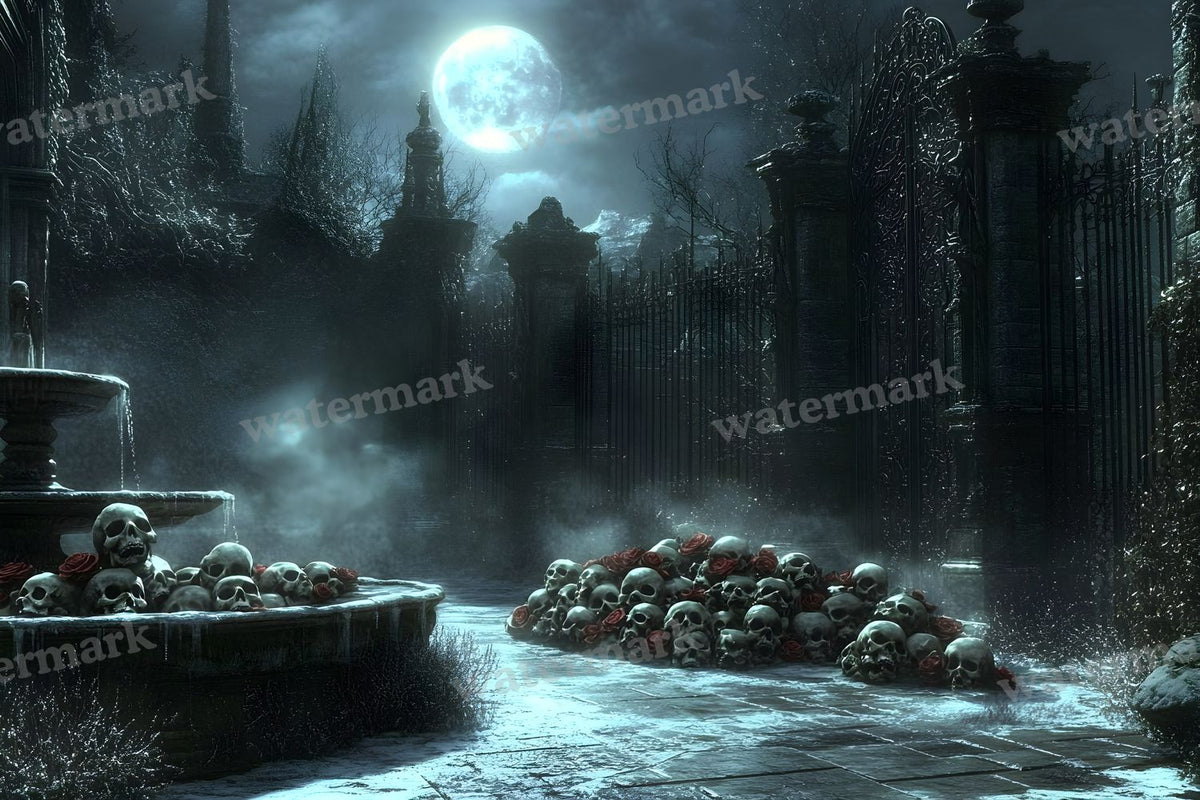 Moonlit Gothic Courtyard Backdrop Images