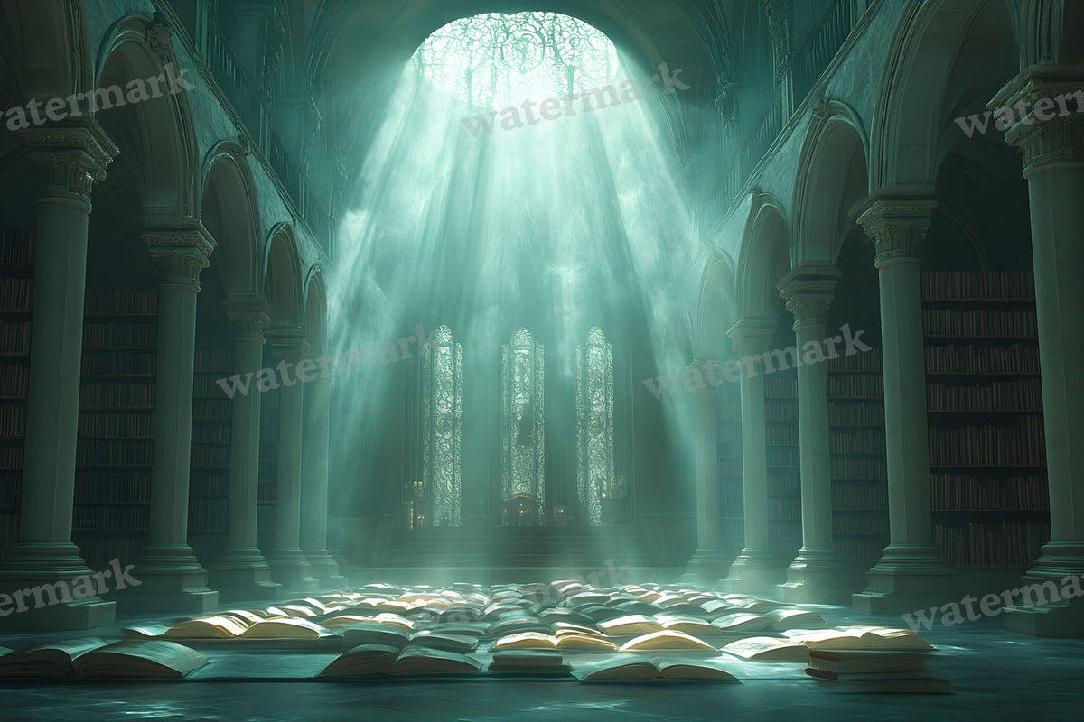 Moonlit Library Backdrop Images