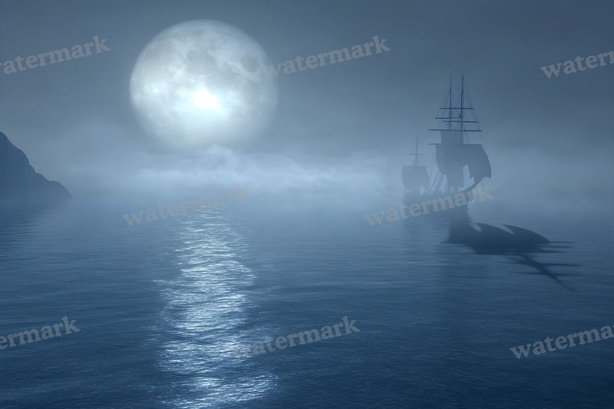Moonlit Ocean Whale digital photo backdrop for photo editing, preview 4