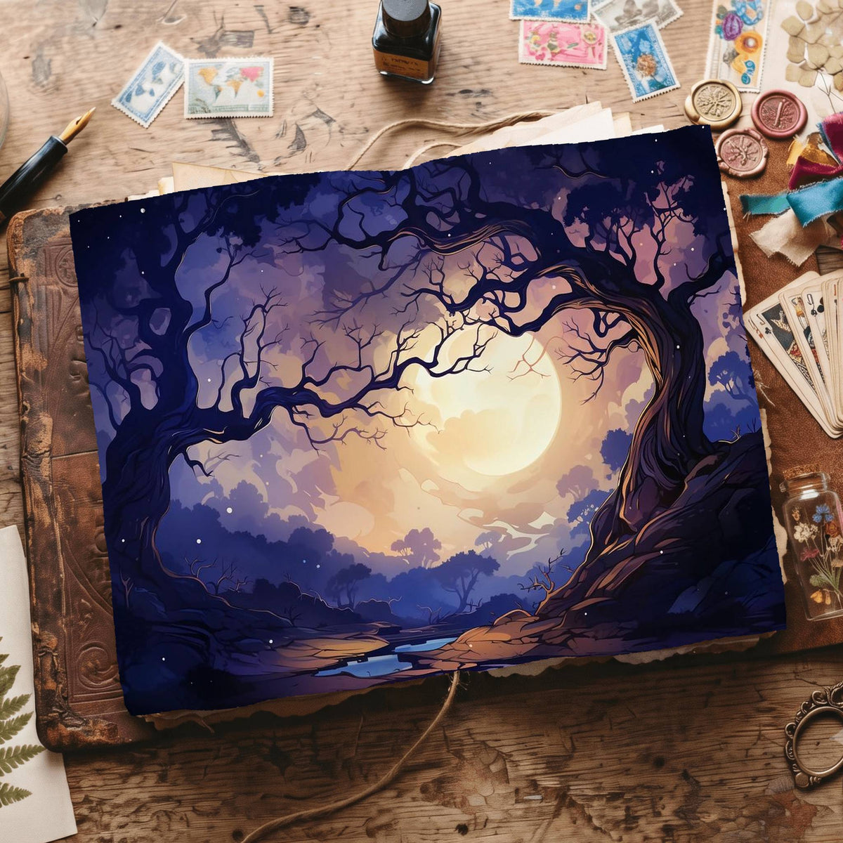 Moonlit Tree Digital Papers