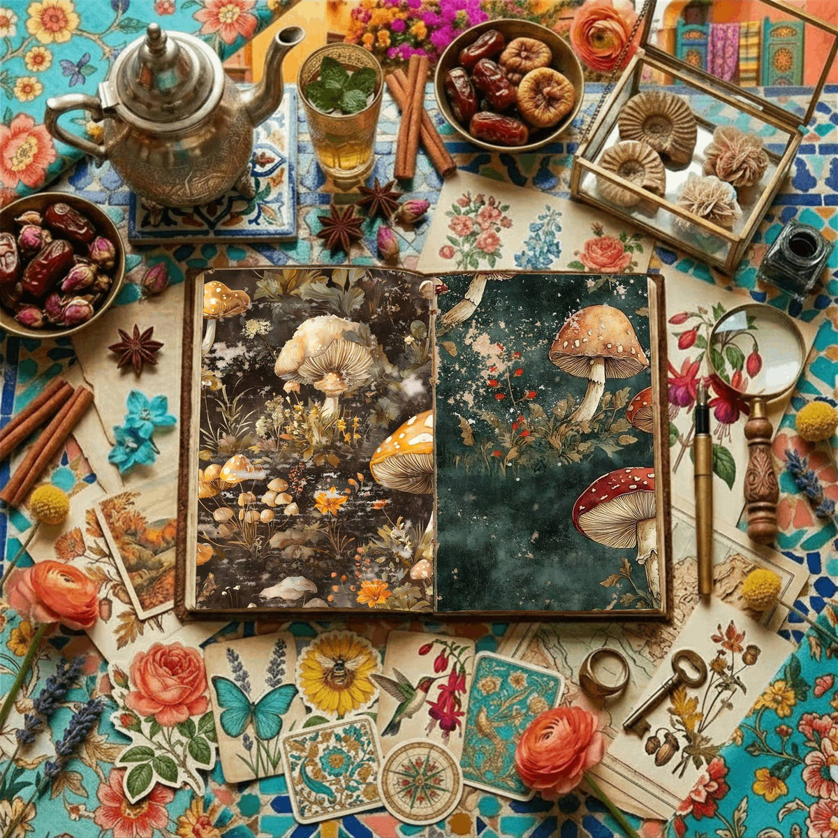 Mushroom printable junk journal paper, page preview 5