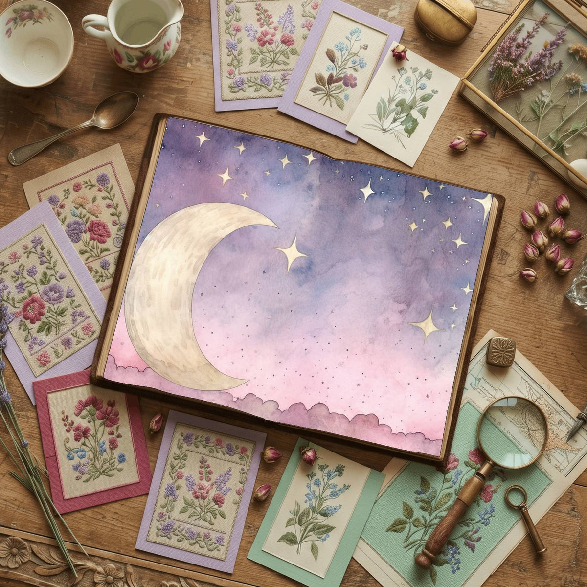 Pastel Pink Moon Digital Papers