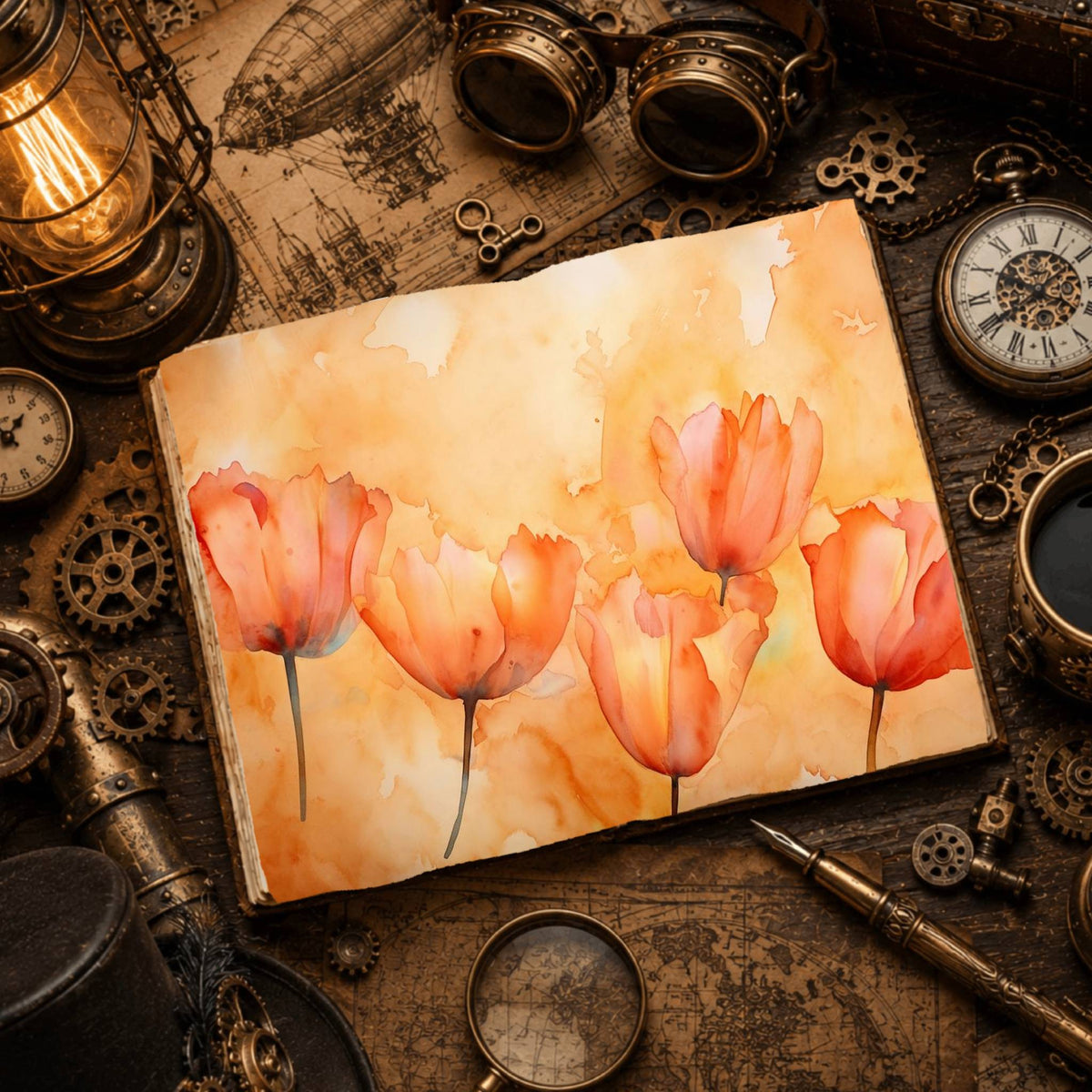 Peach Tulips Digital Papers