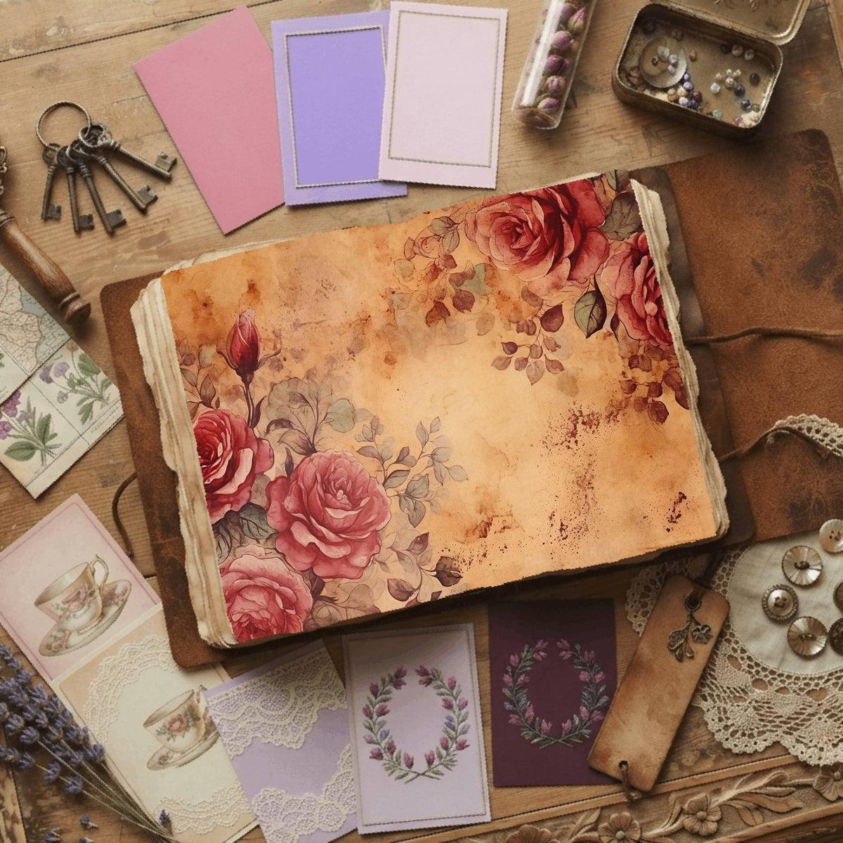 Pink Rose printable junk journal paper, page preview 5