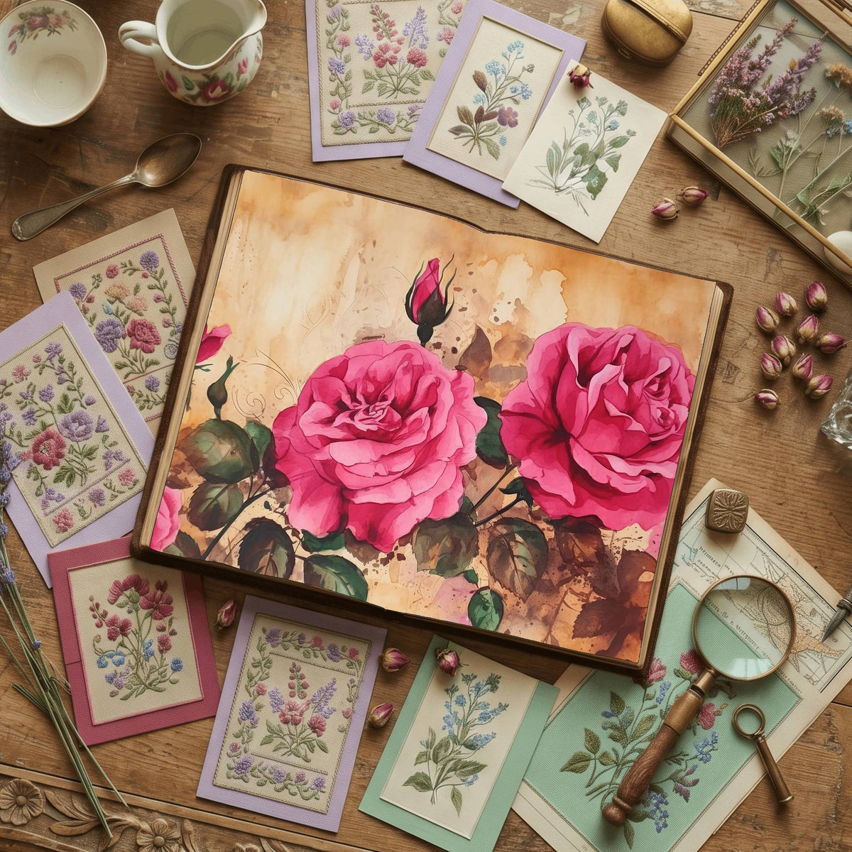 Pink Rose printable junk journal paper, page preview 5