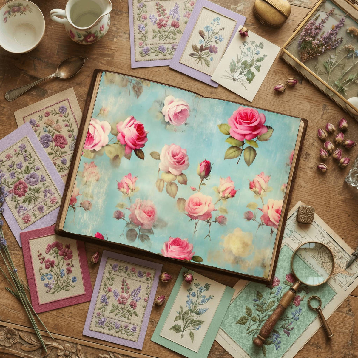 Pink Roses printable junk journal paper, page preview 5