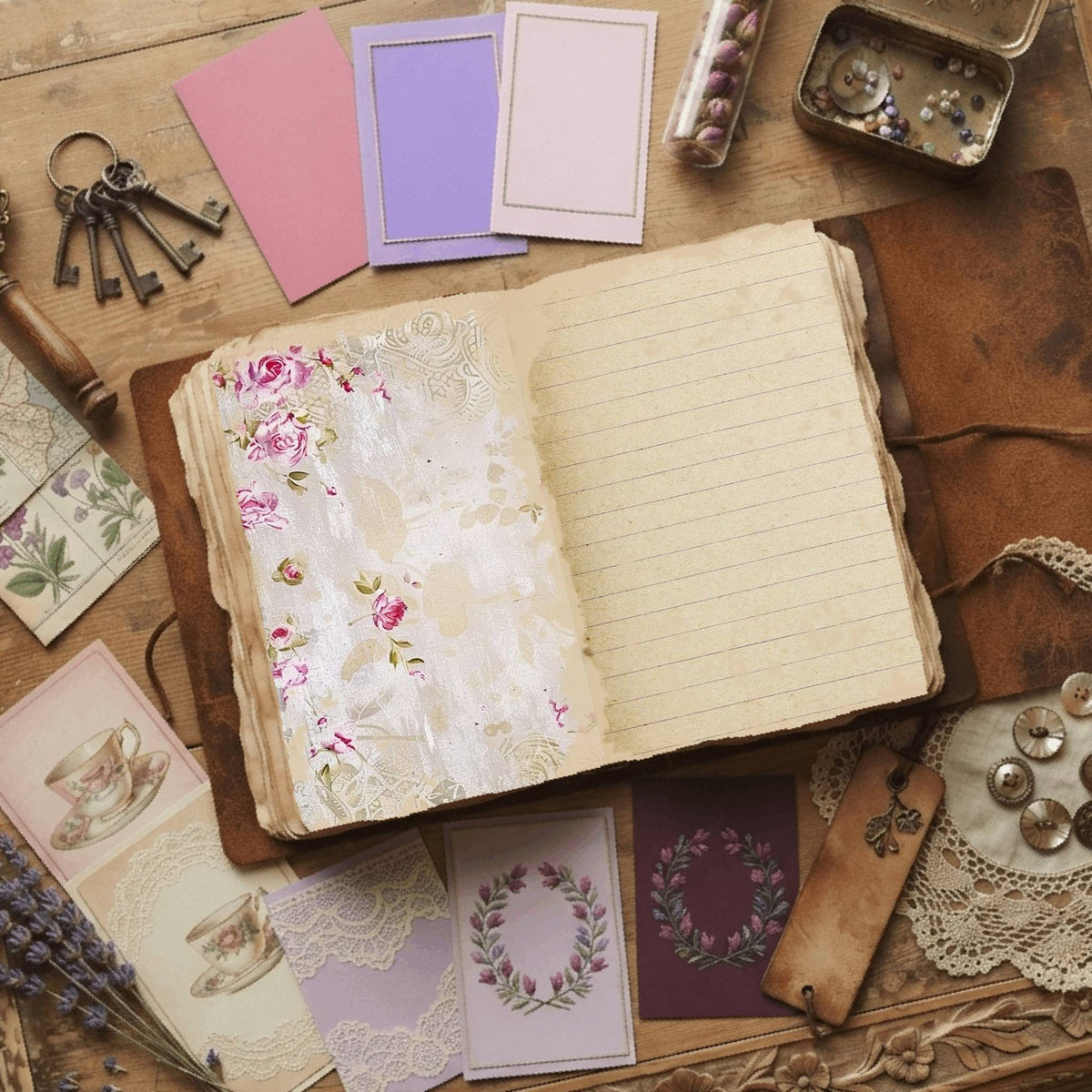 Pink Roses printable junk journal paper, page preview 5