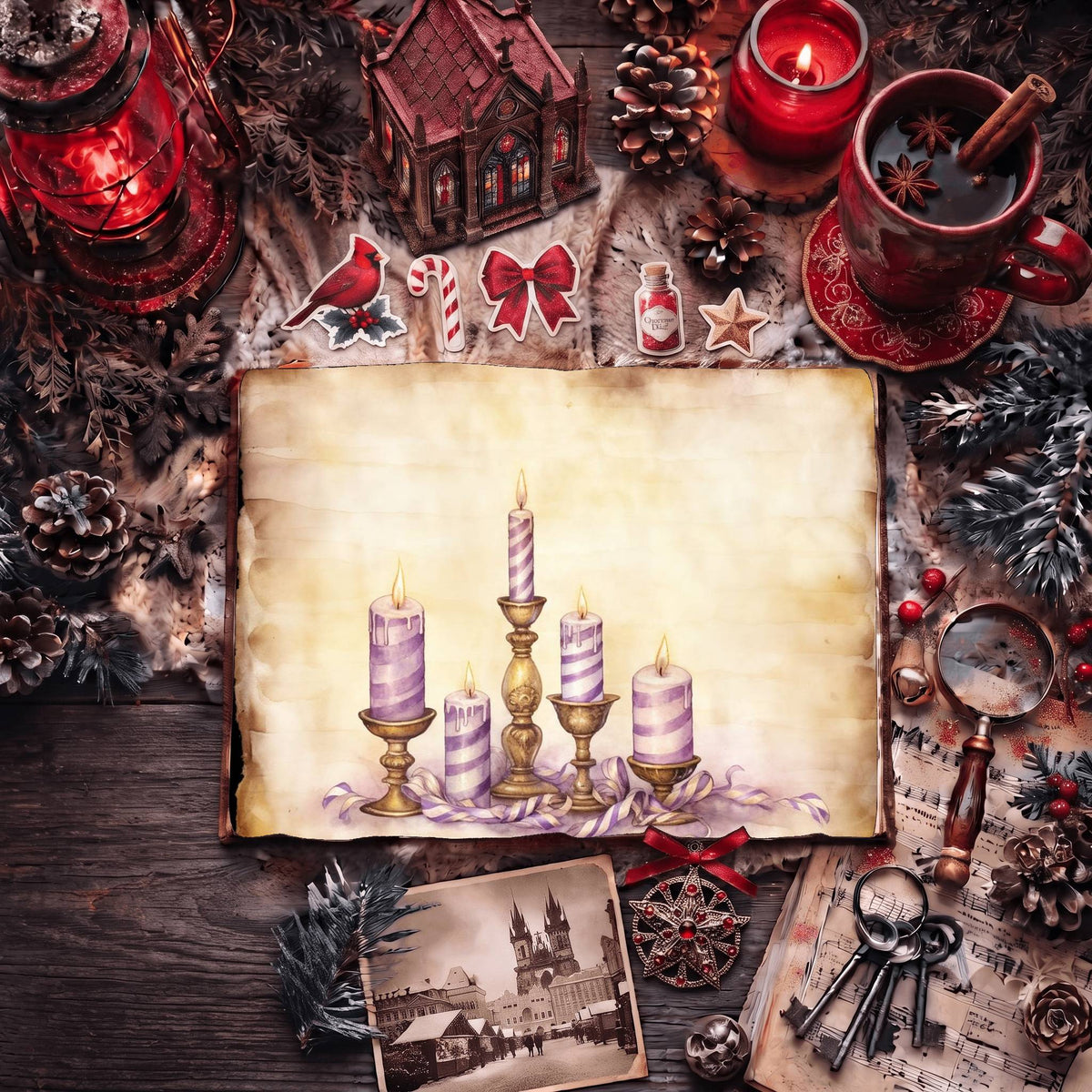 Purple Christmas printable junk journal paper, page preview 5
