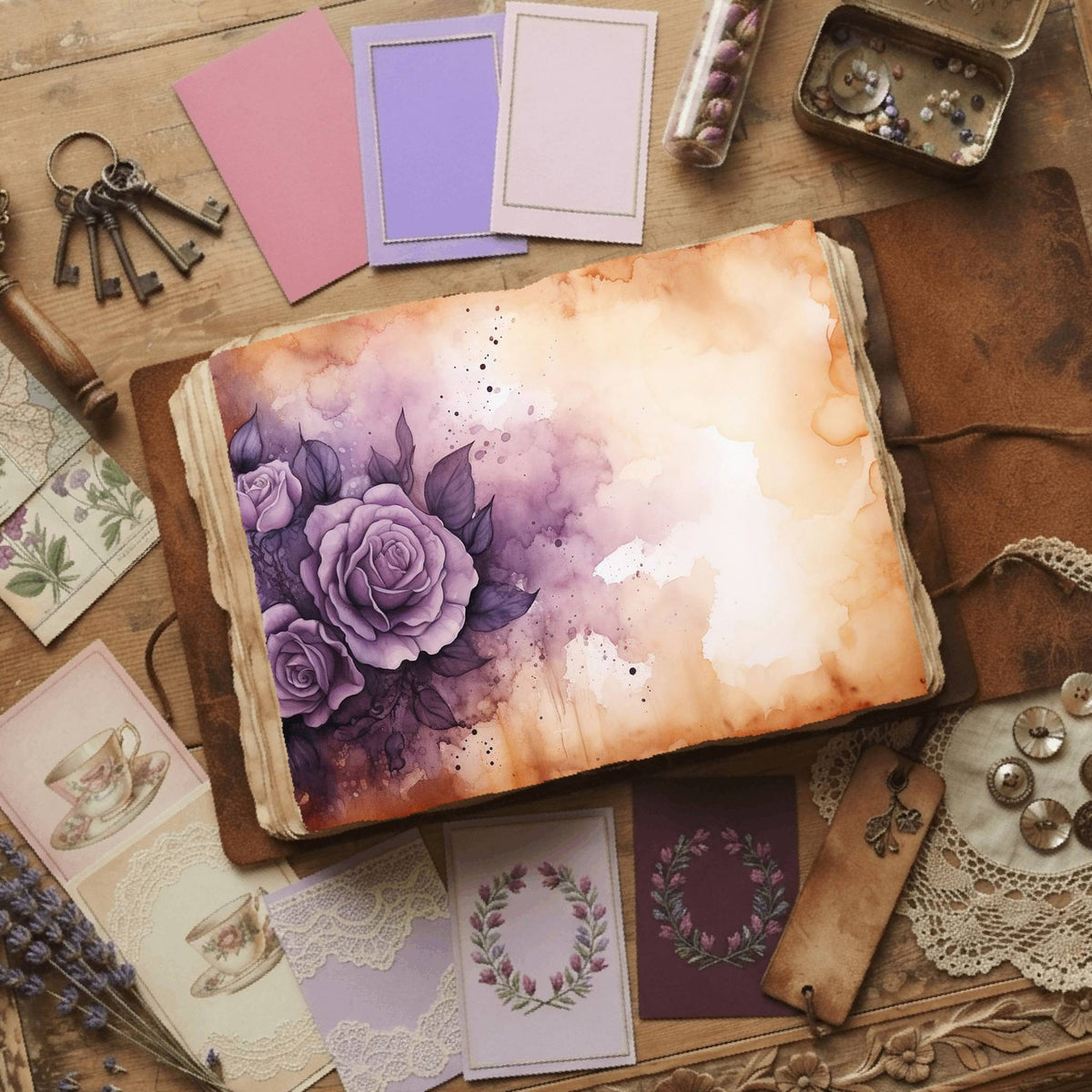 Purple Roses printable junk journal paper, page preview 5