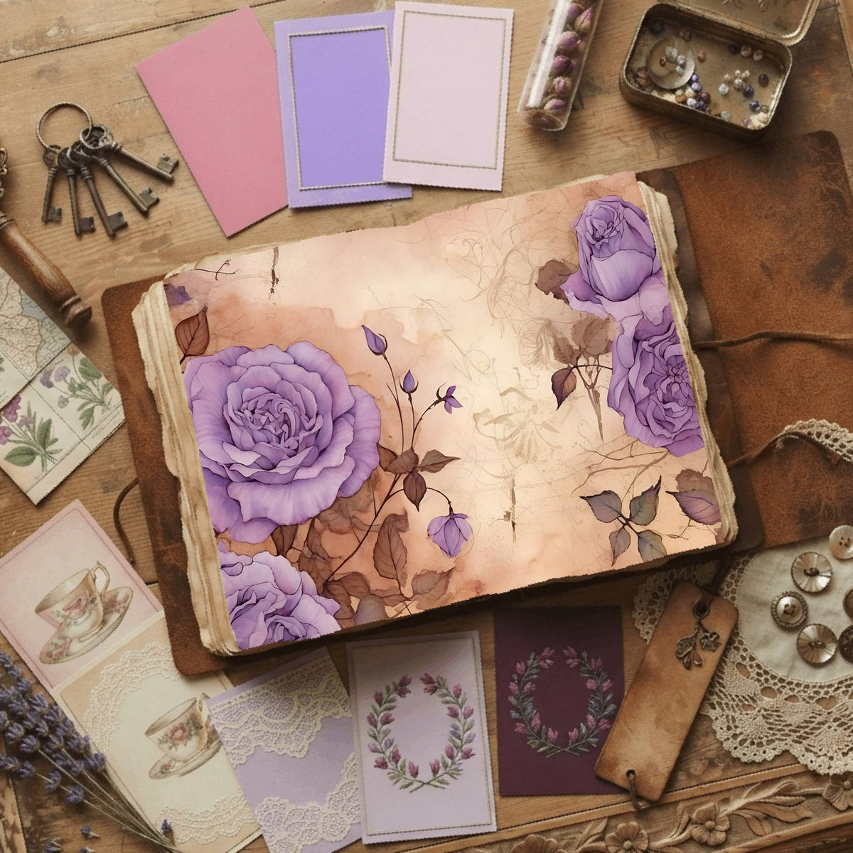 Purple Roses printable junk journal paper, page preview 5