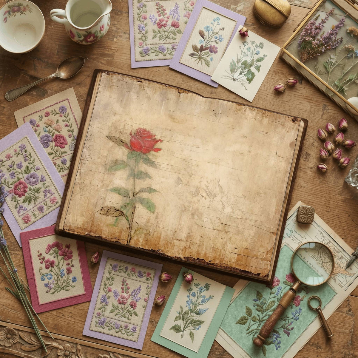 Red Roses printable junk journal paper, page preview 5