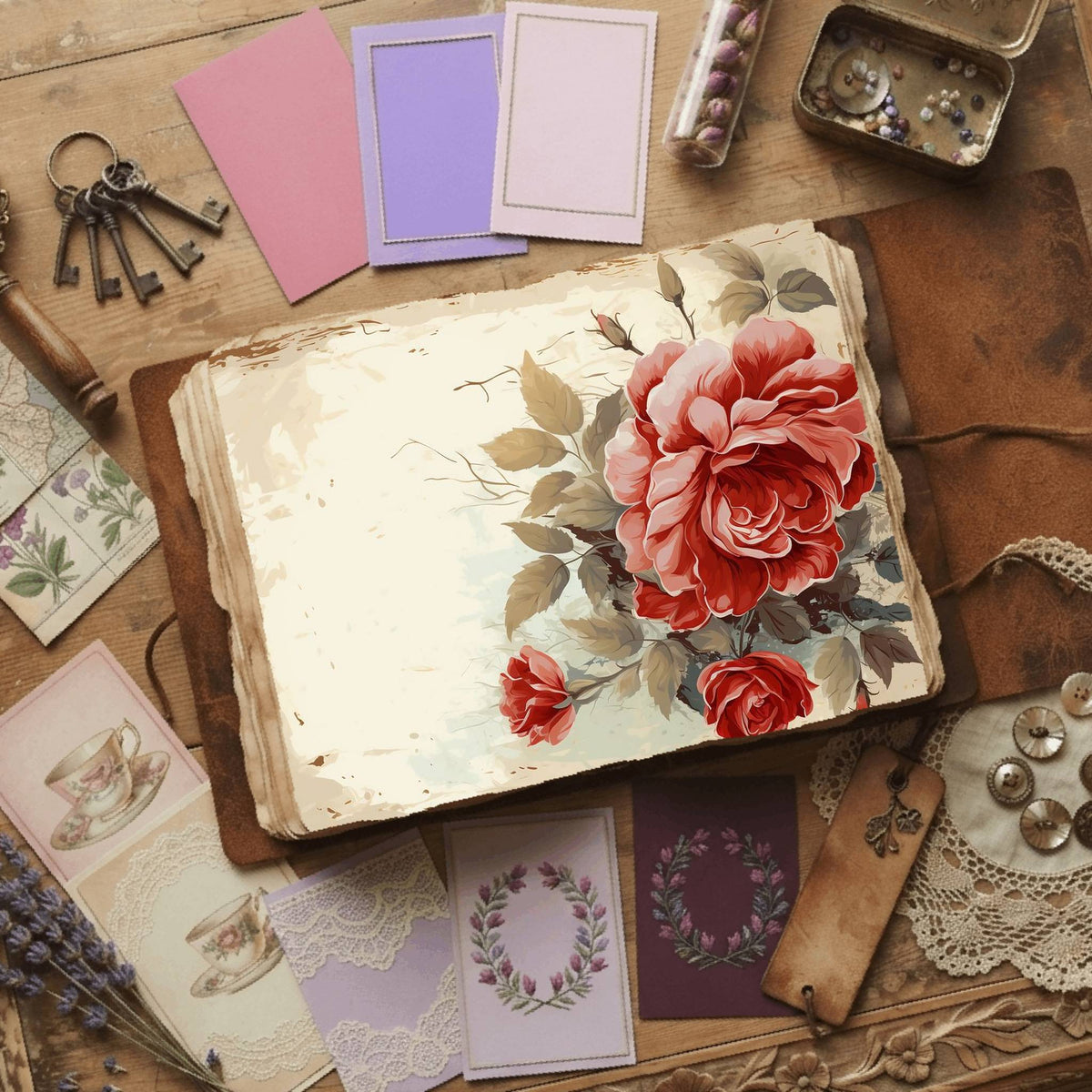 Red Roses printable junk journal paper, page preview 5