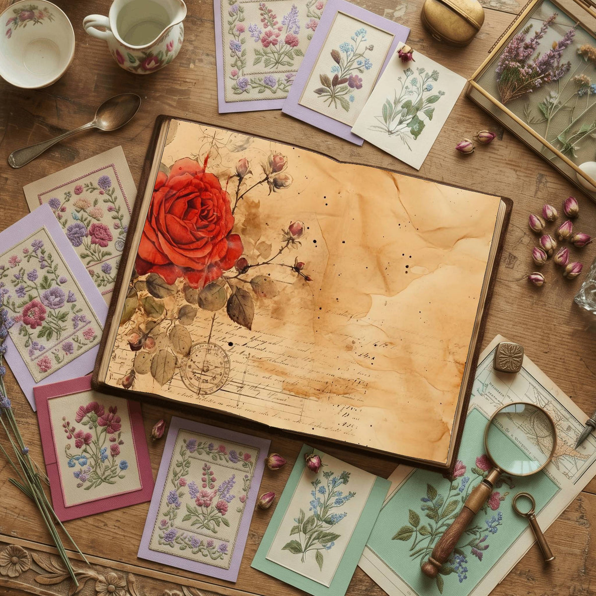 Red Roses printable junk journal paper, page preview 5