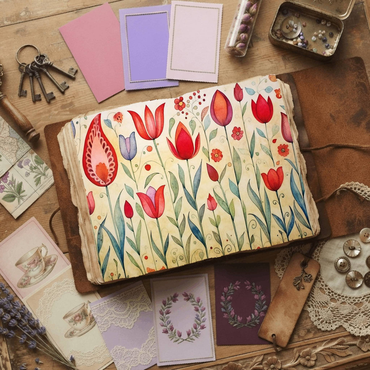 Red Tulips Digital Papers