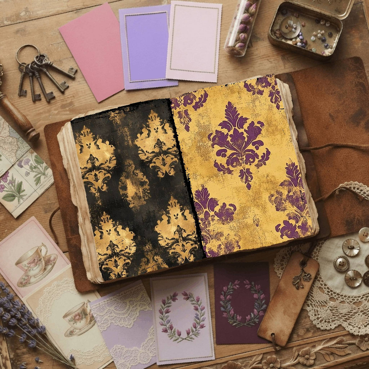 Regal Damask printable junk journal paper, page preview 5
