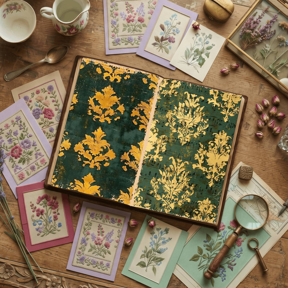 Regal Damask printable junk journal paper, page preview 5