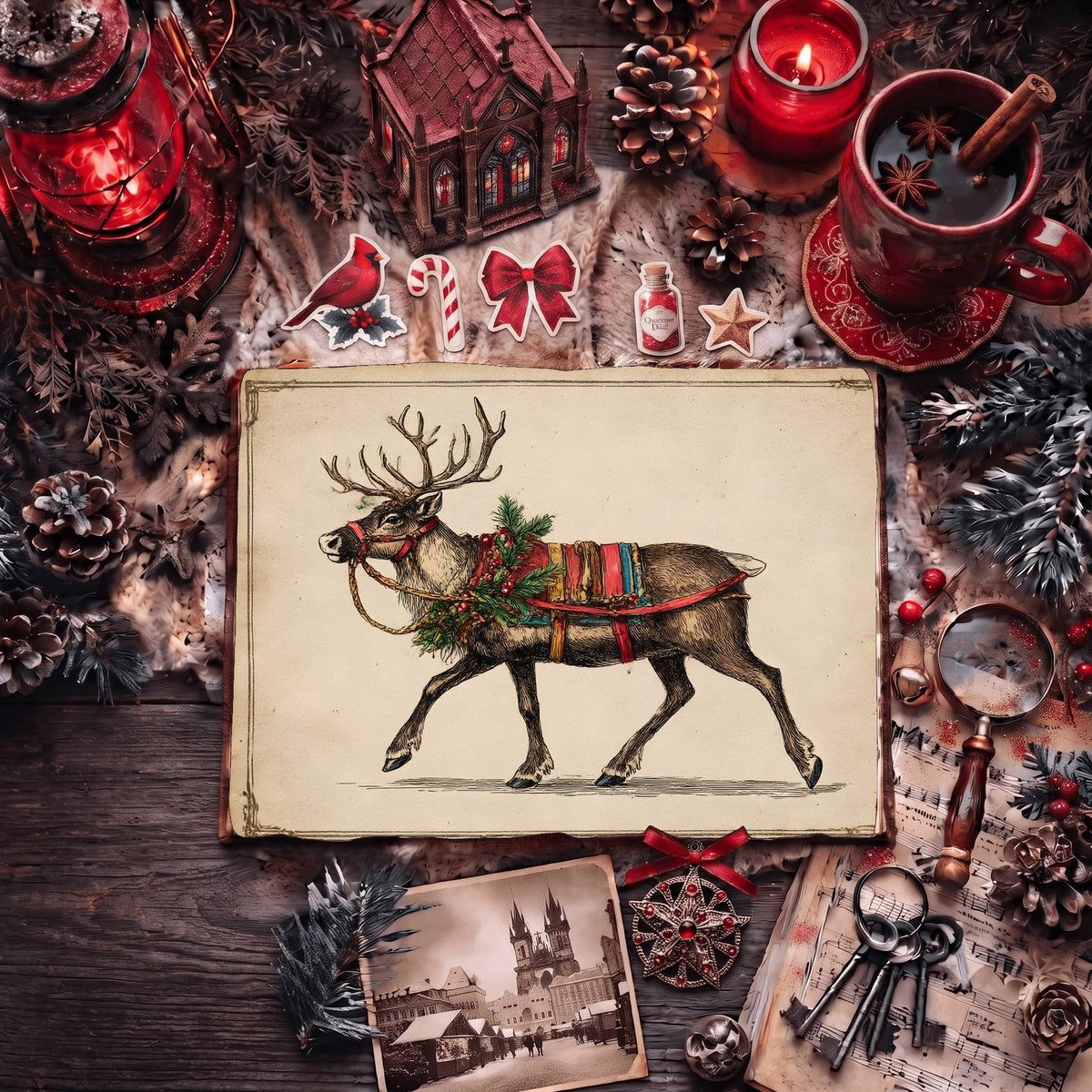 Reindeer Festive Harness Digital Papers