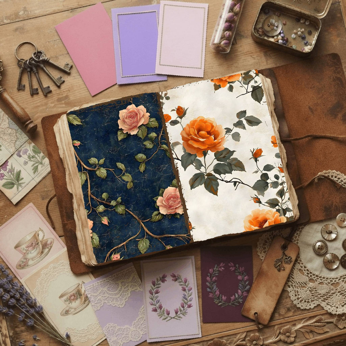 Rose printable junk journal paper, page preview 5