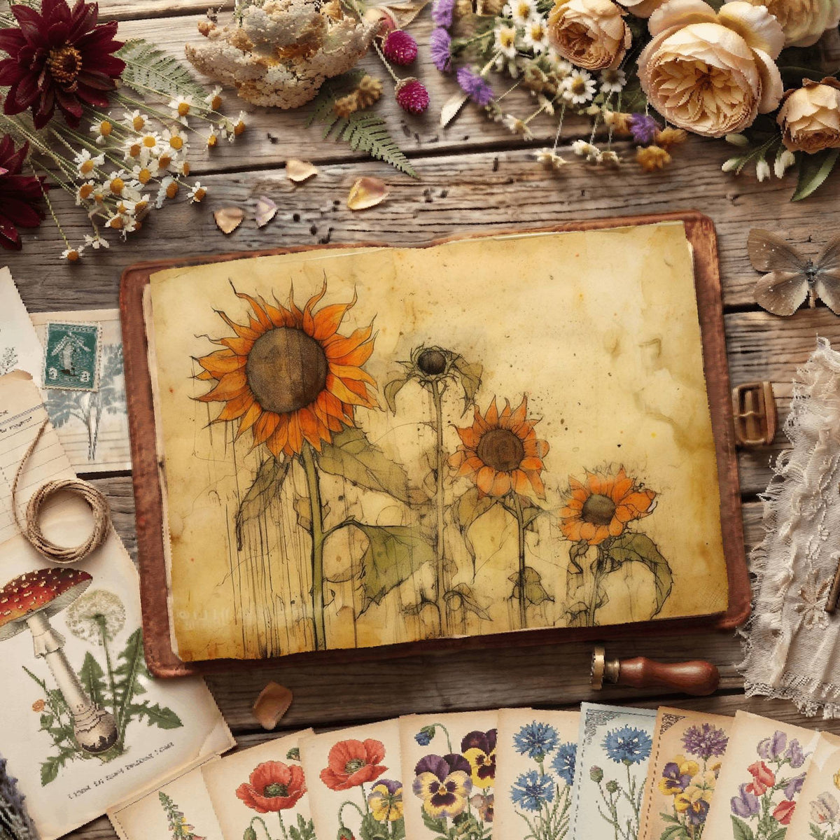 Sunflower Watercolor printable junk journal paper, page preview 5