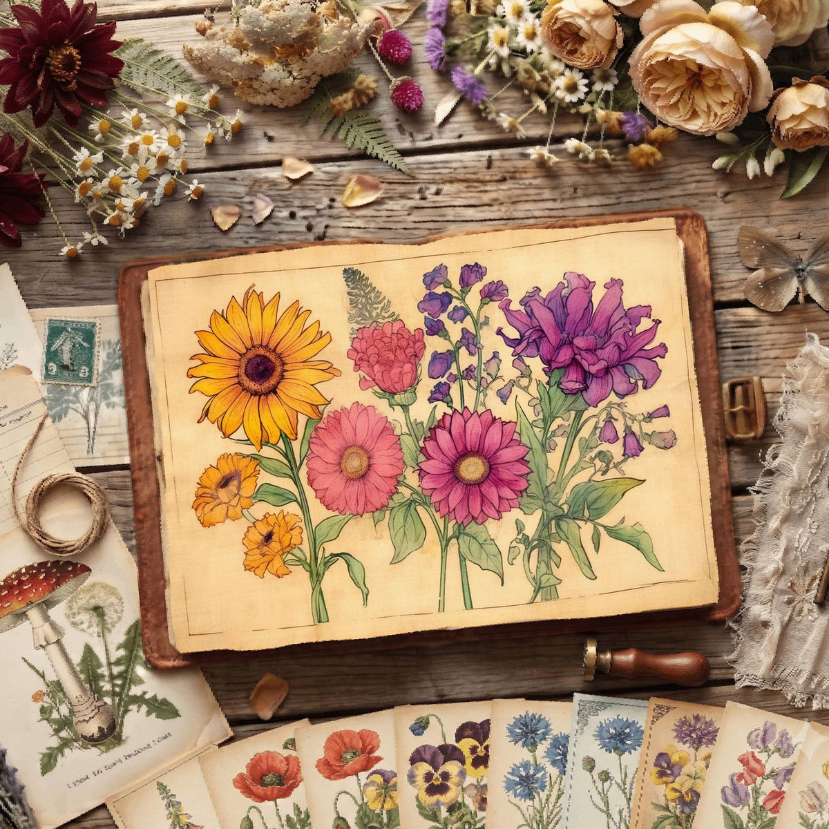 Sunflowers And Roses printable junk journal paper, page preview 5