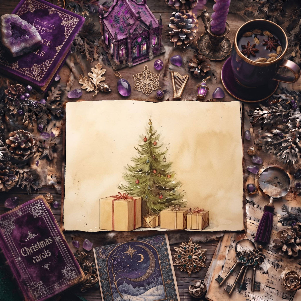 Vintage Christmas Tree Digital Papers