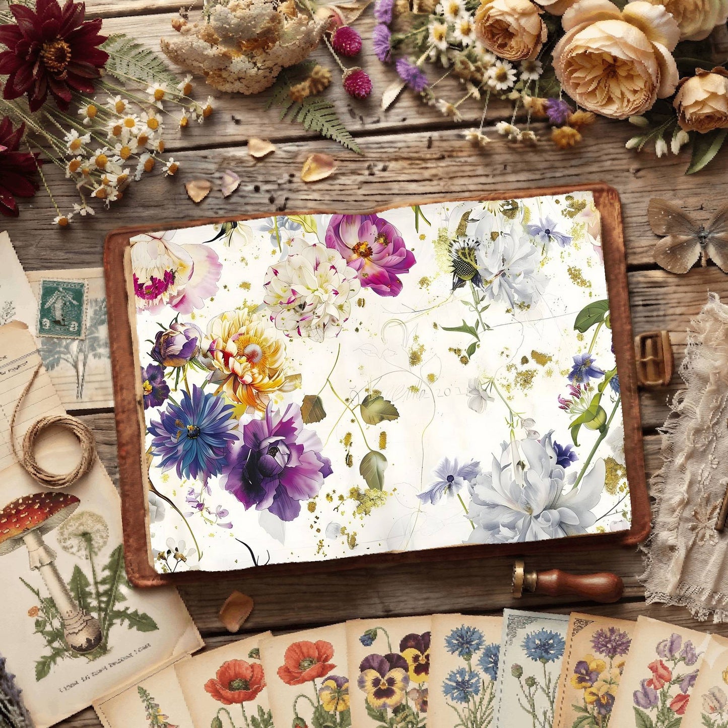 White Background Florals Digital Papers