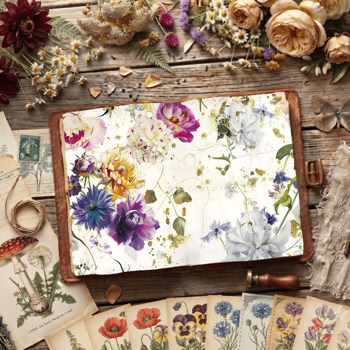 White Background Florals Digital Papers