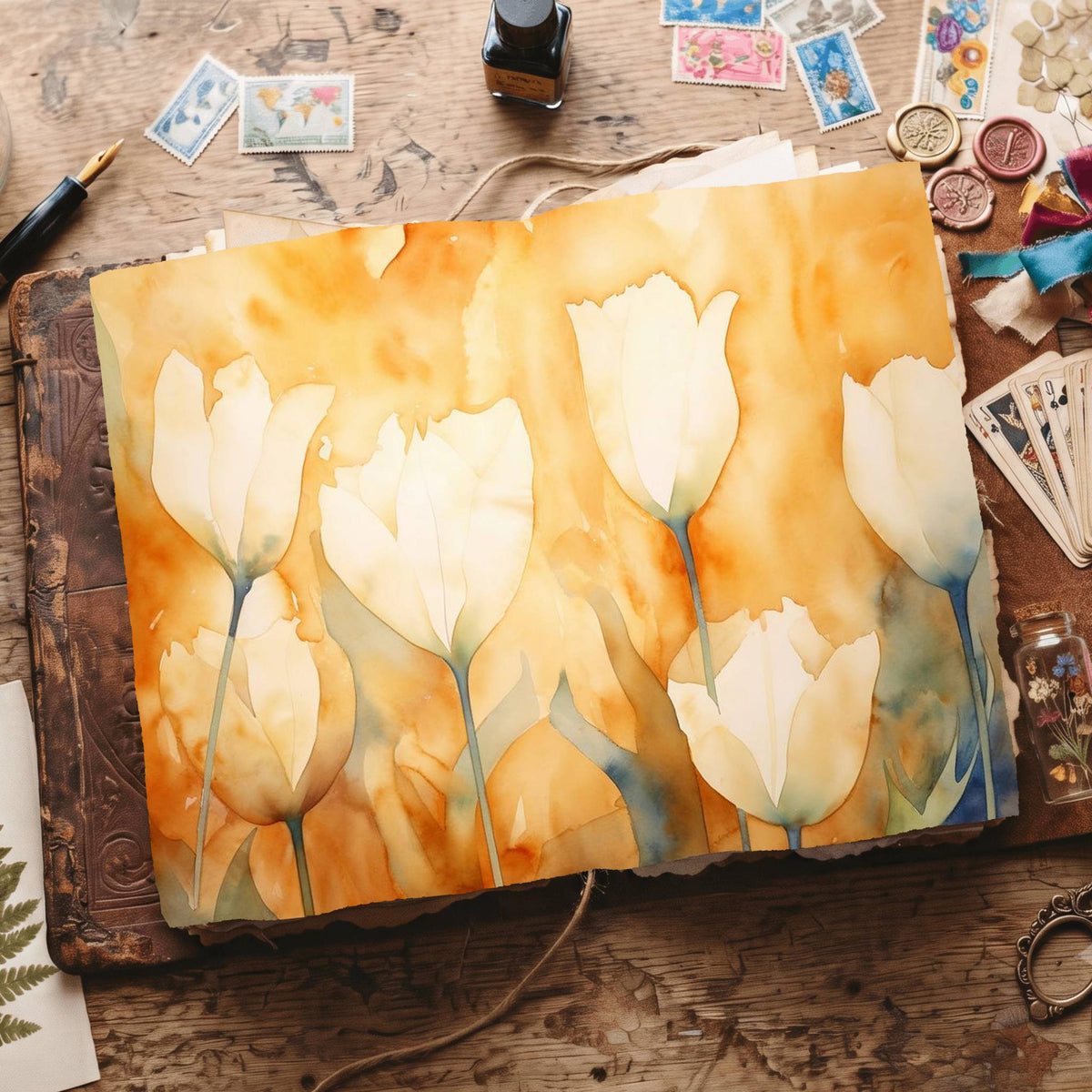 White Tulips Digital Papers