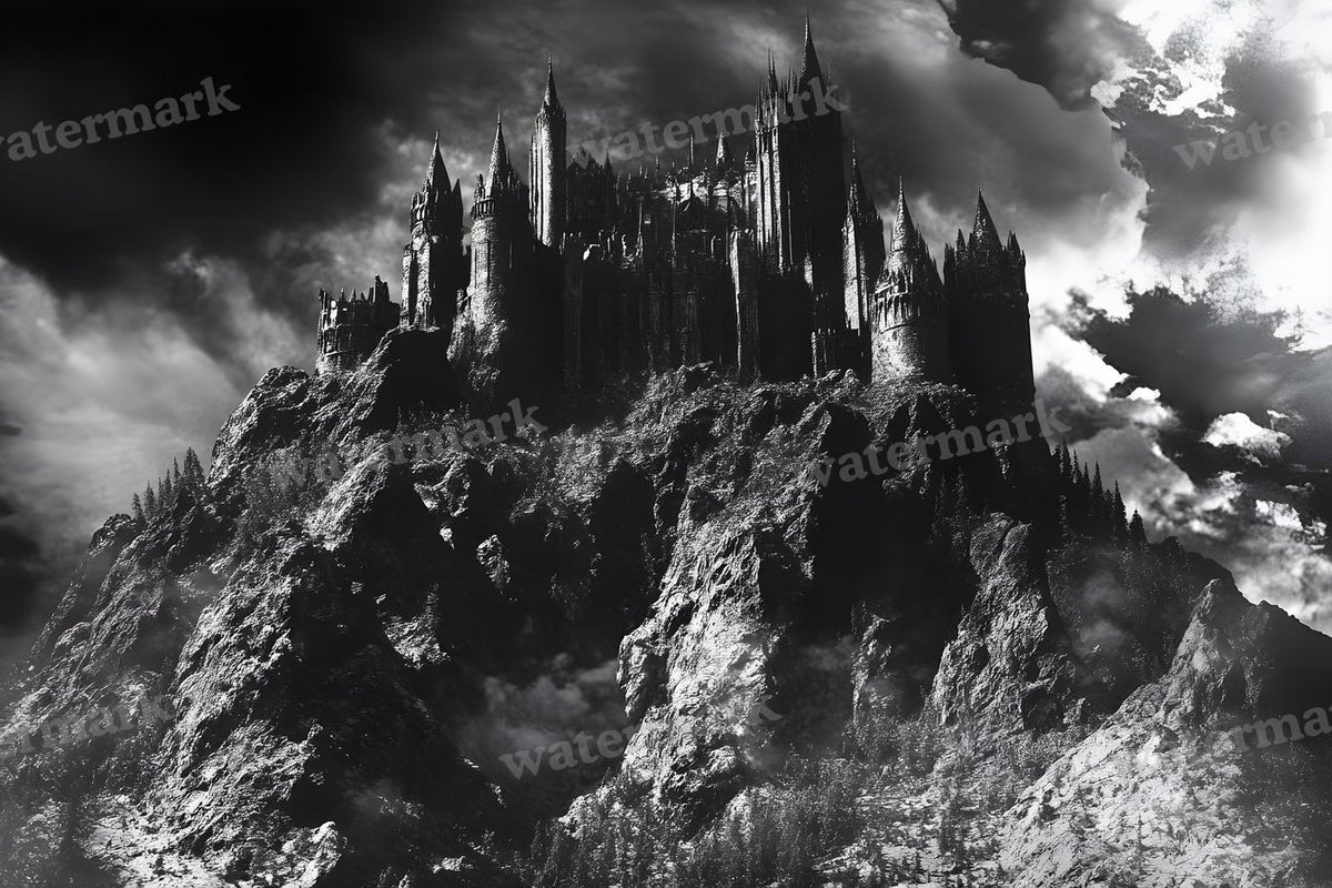 Witch’Castle On Jagged Mountain Dark Sky Backdrop Images