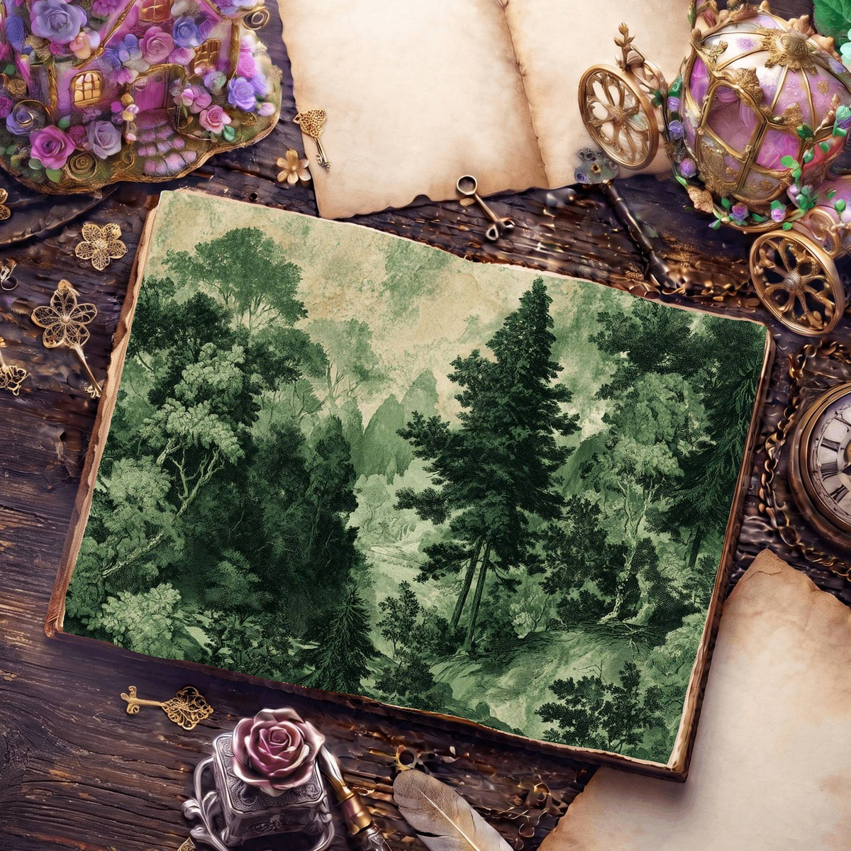 Woodland Forest Painterly Style Digital Papers