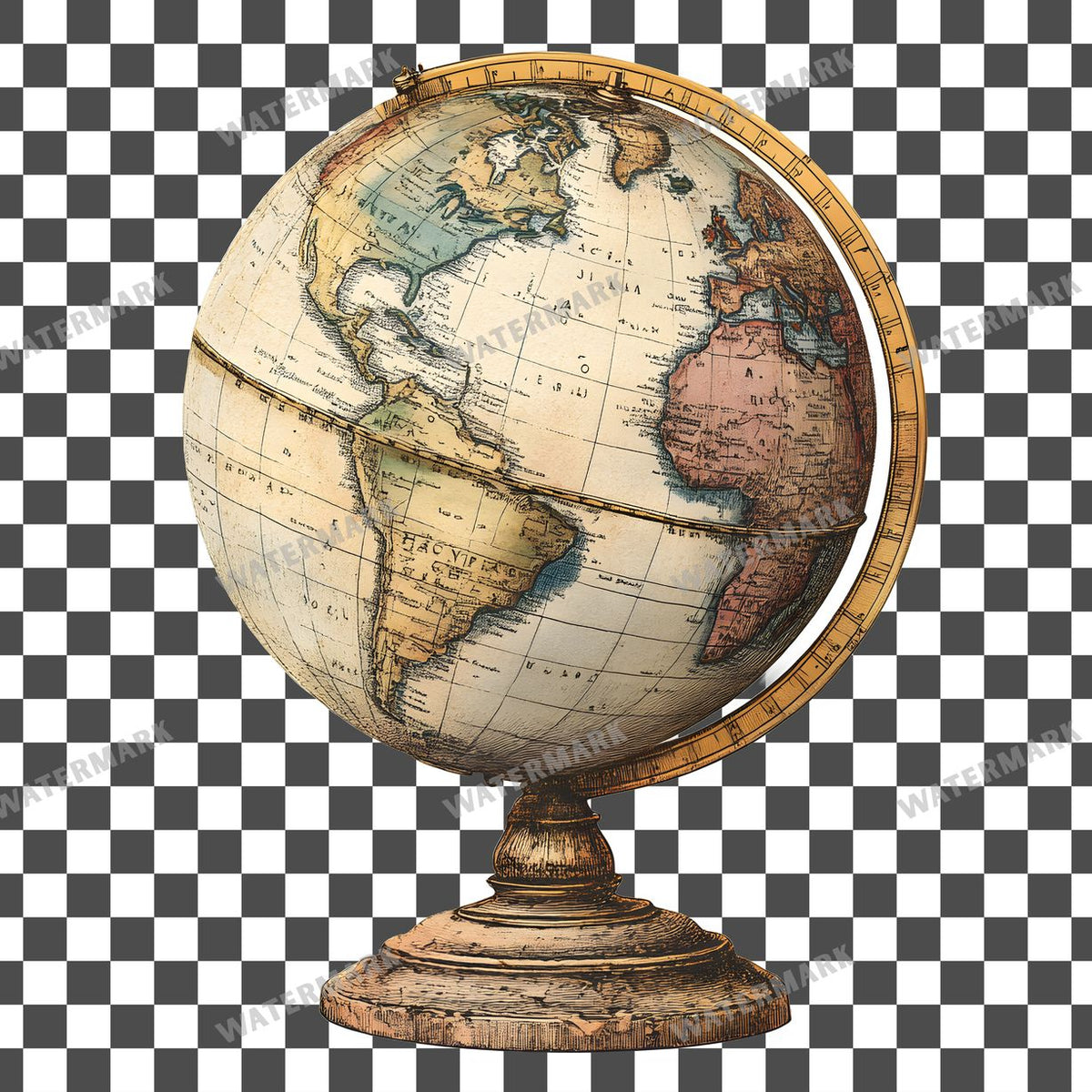 World Globe Vintage Style Clipart Pngs