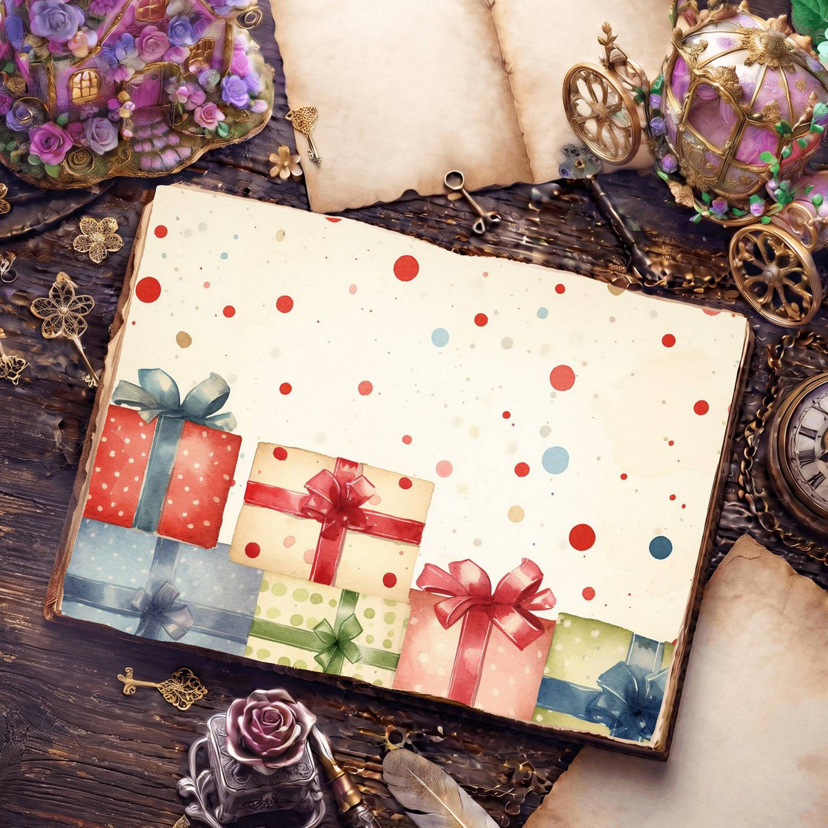 Wrapped Christmas Gifts Digital Papers