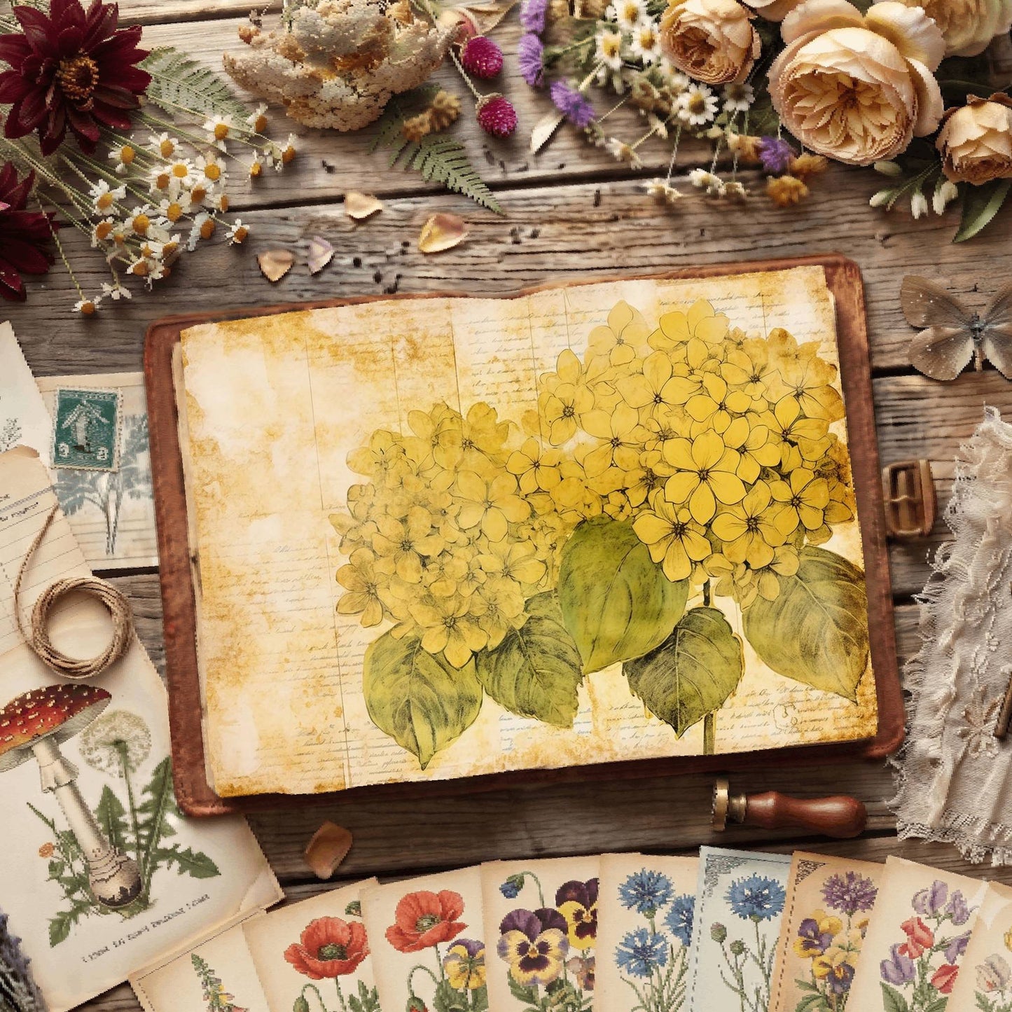 Yellow Hydrangea Digital Papers