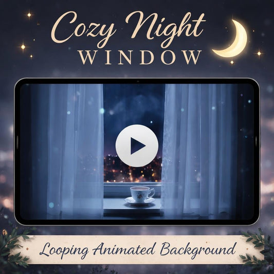 Night city background loop animation | Neon rain window scene | Winter night video for Christmas screens and projects