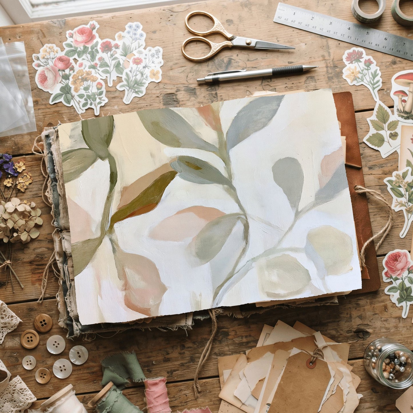 Abstract Botanical Leaves Painting