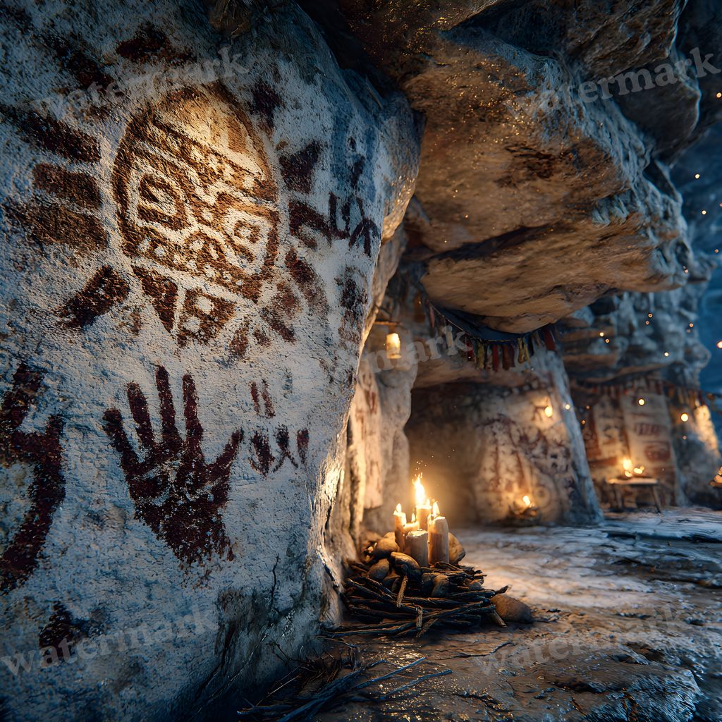 Ancient Burger Deity Cave Art Backdrop Images