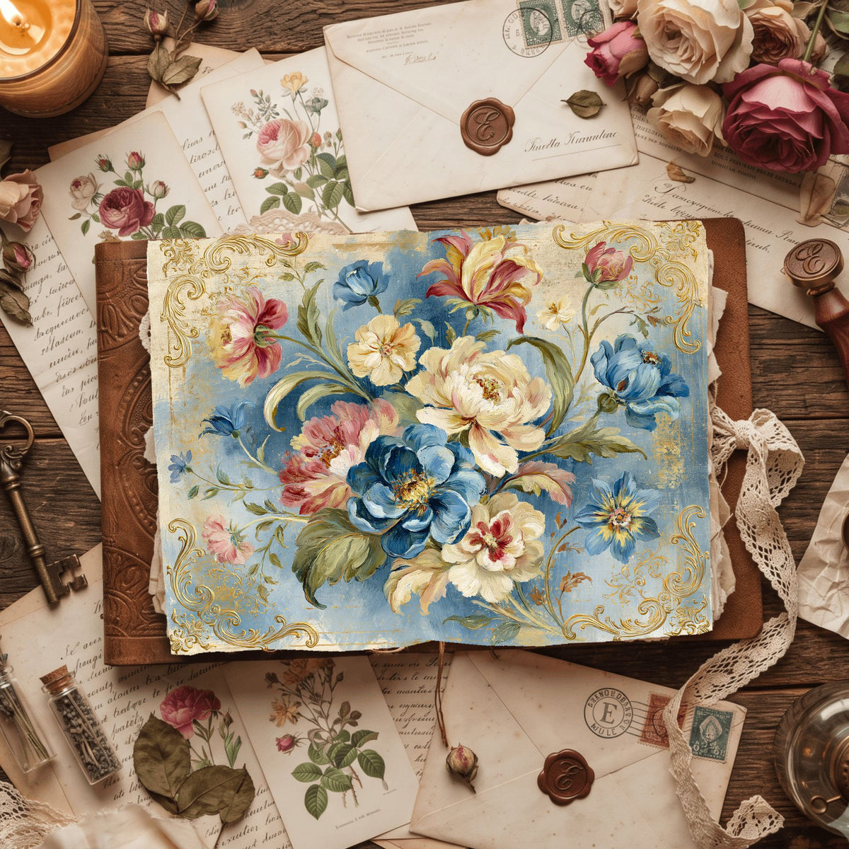 Antique Pastel Flower Garden printable junk journal paper, page preview 6