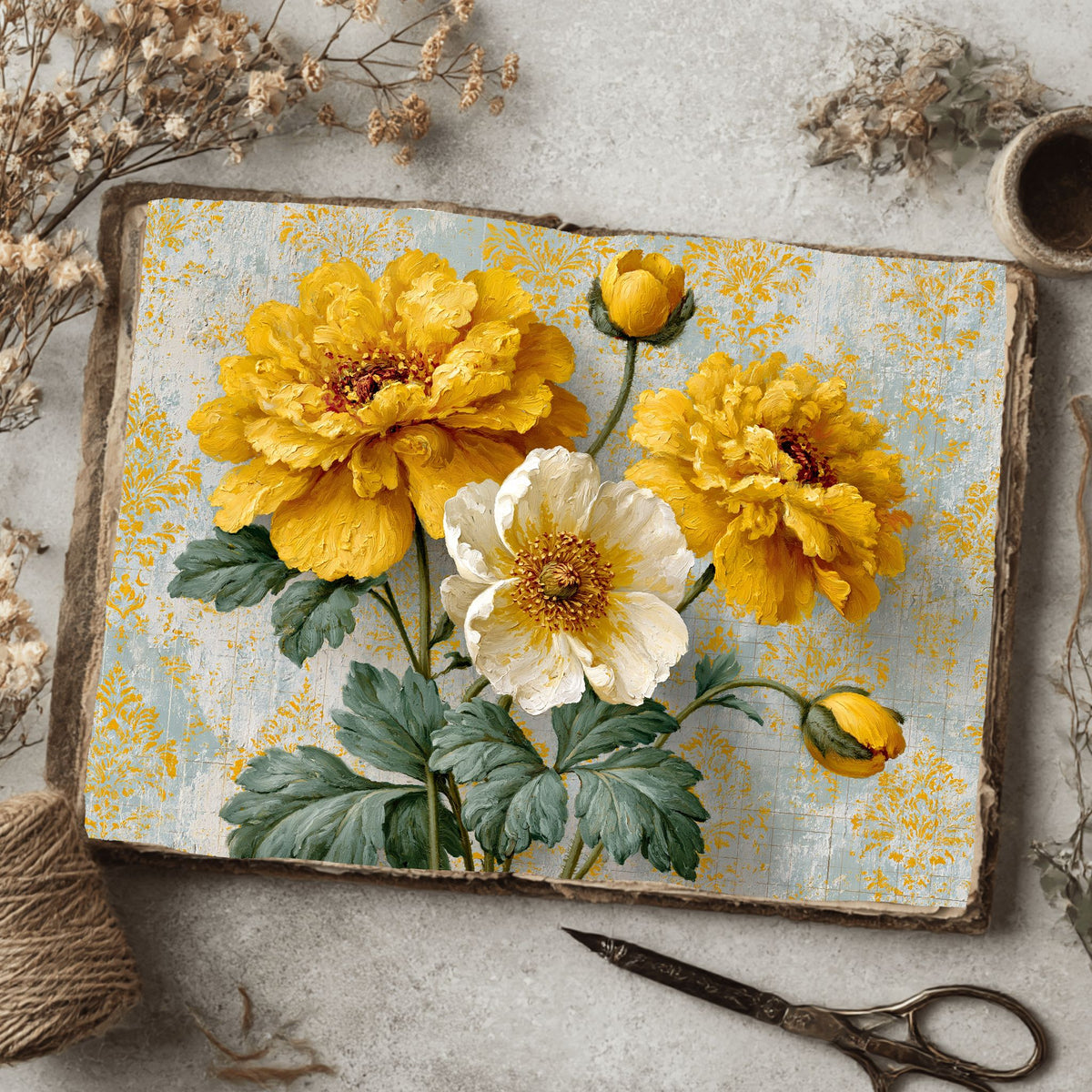 Bright Yellow Shabby Chic Journal Paper