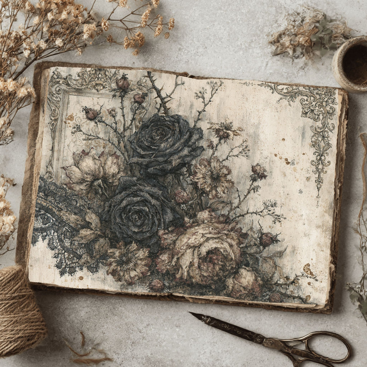 Gothic Black Rose Journal Paper
