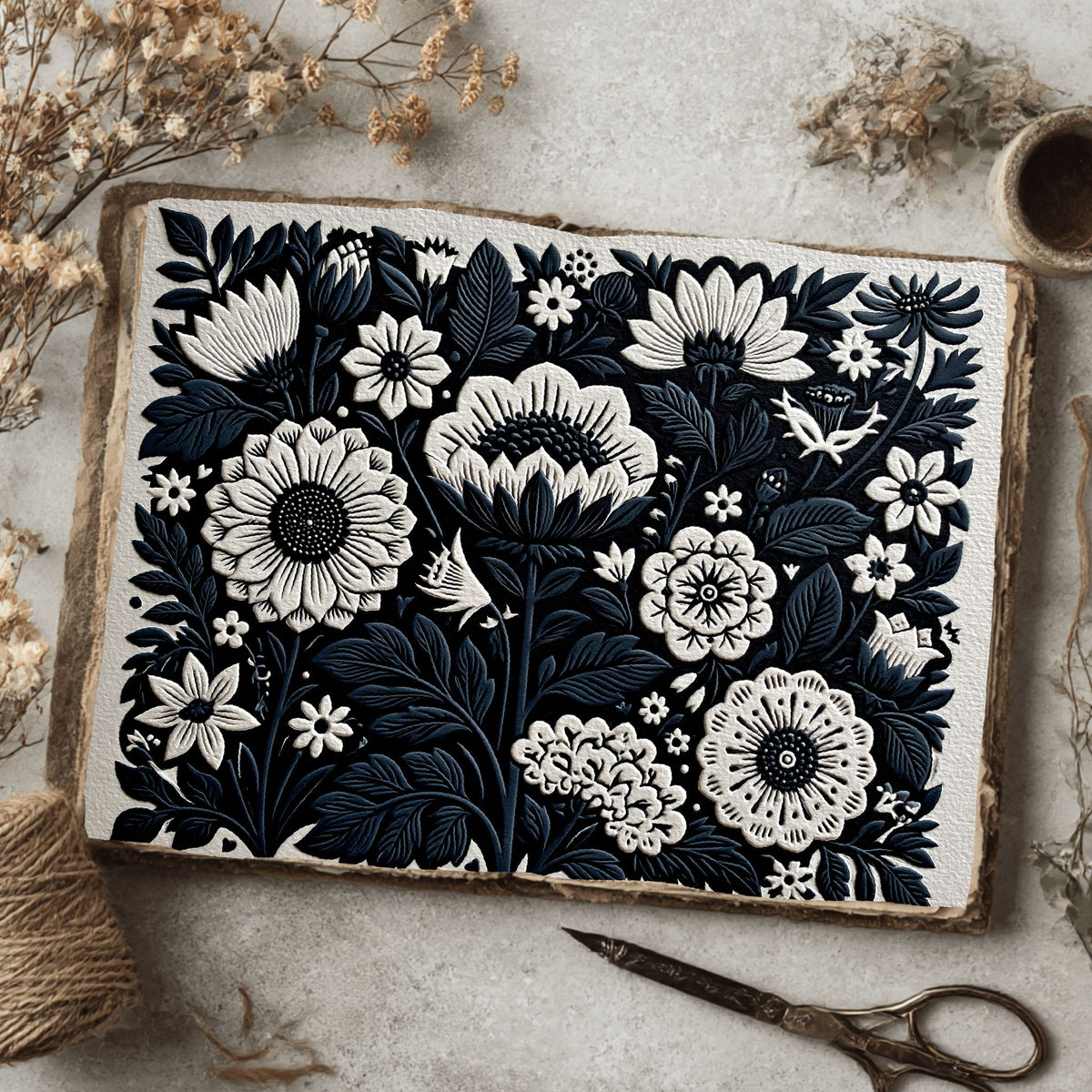 New England Wildflower Block Print