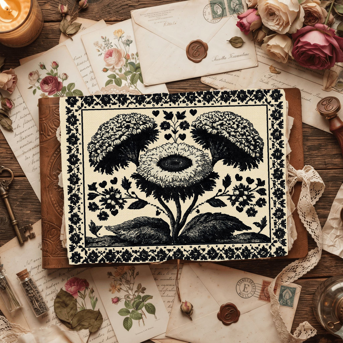 Primitive Cross Stitch Label Frame