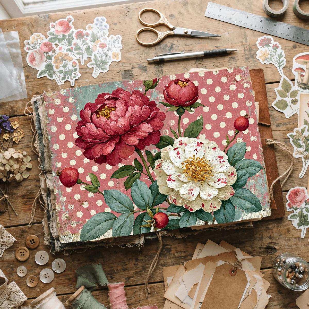 Red Shabby Chic Journal Paper