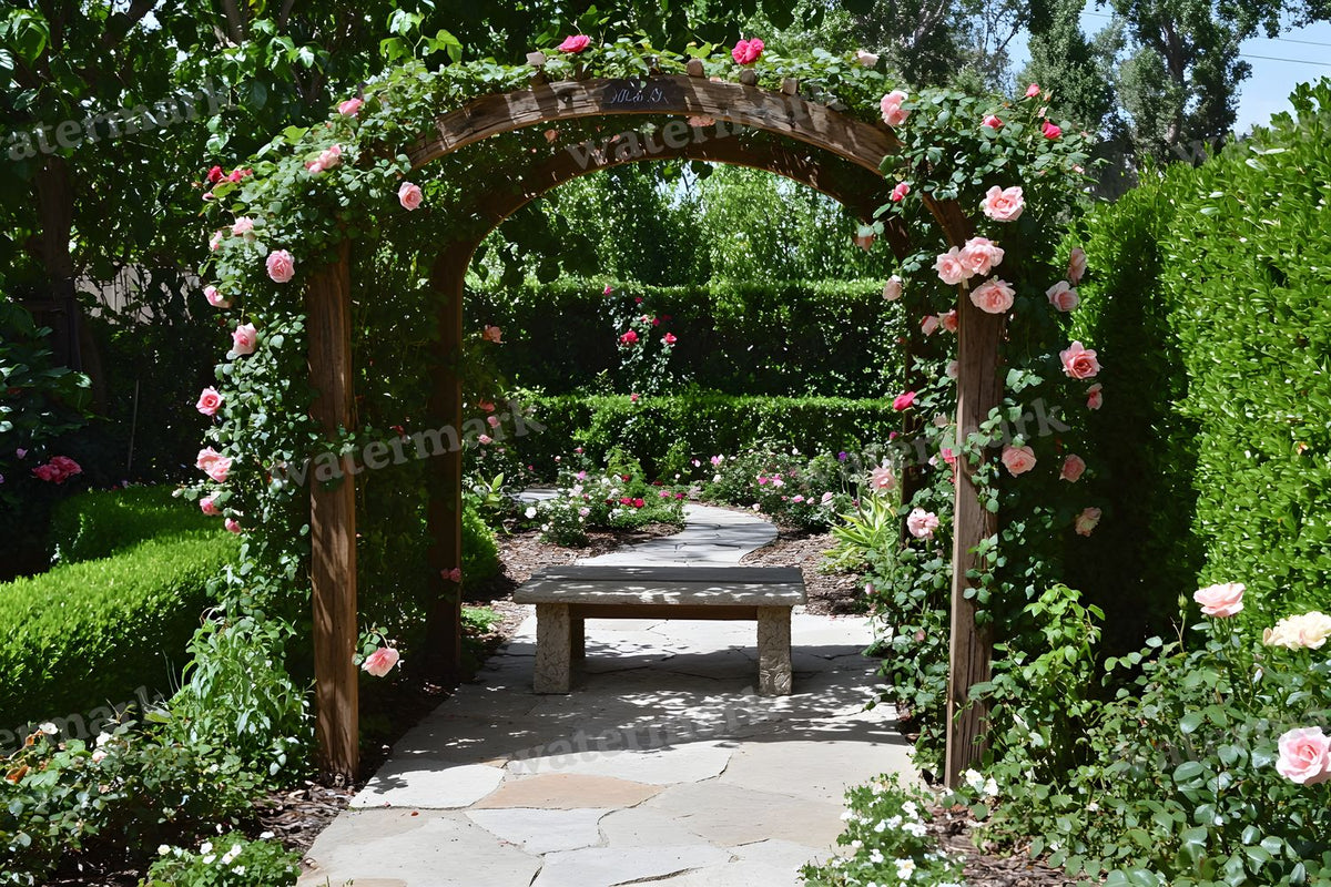 Secret Garden Arbour digital photo backdrop for photo editing, preview 5