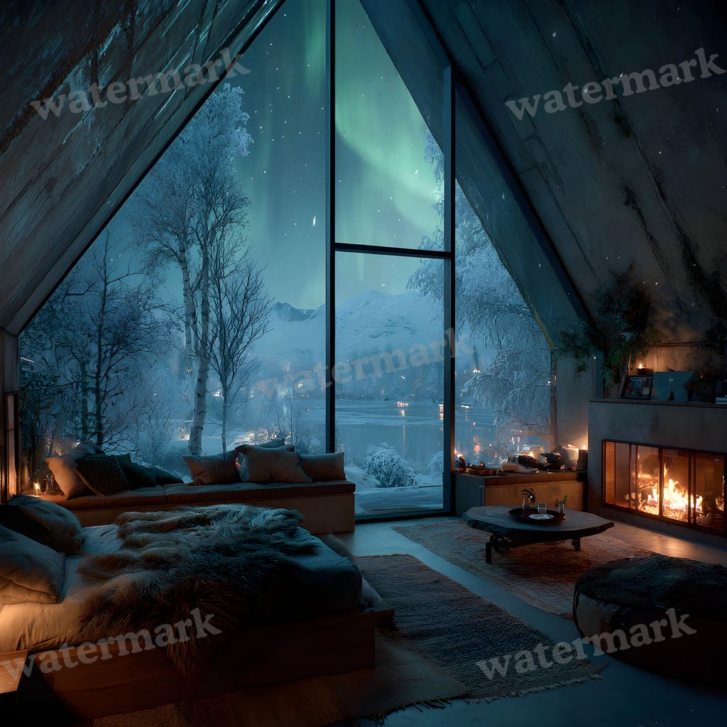 Snowy Glascabin Bedroom Backdrop Images