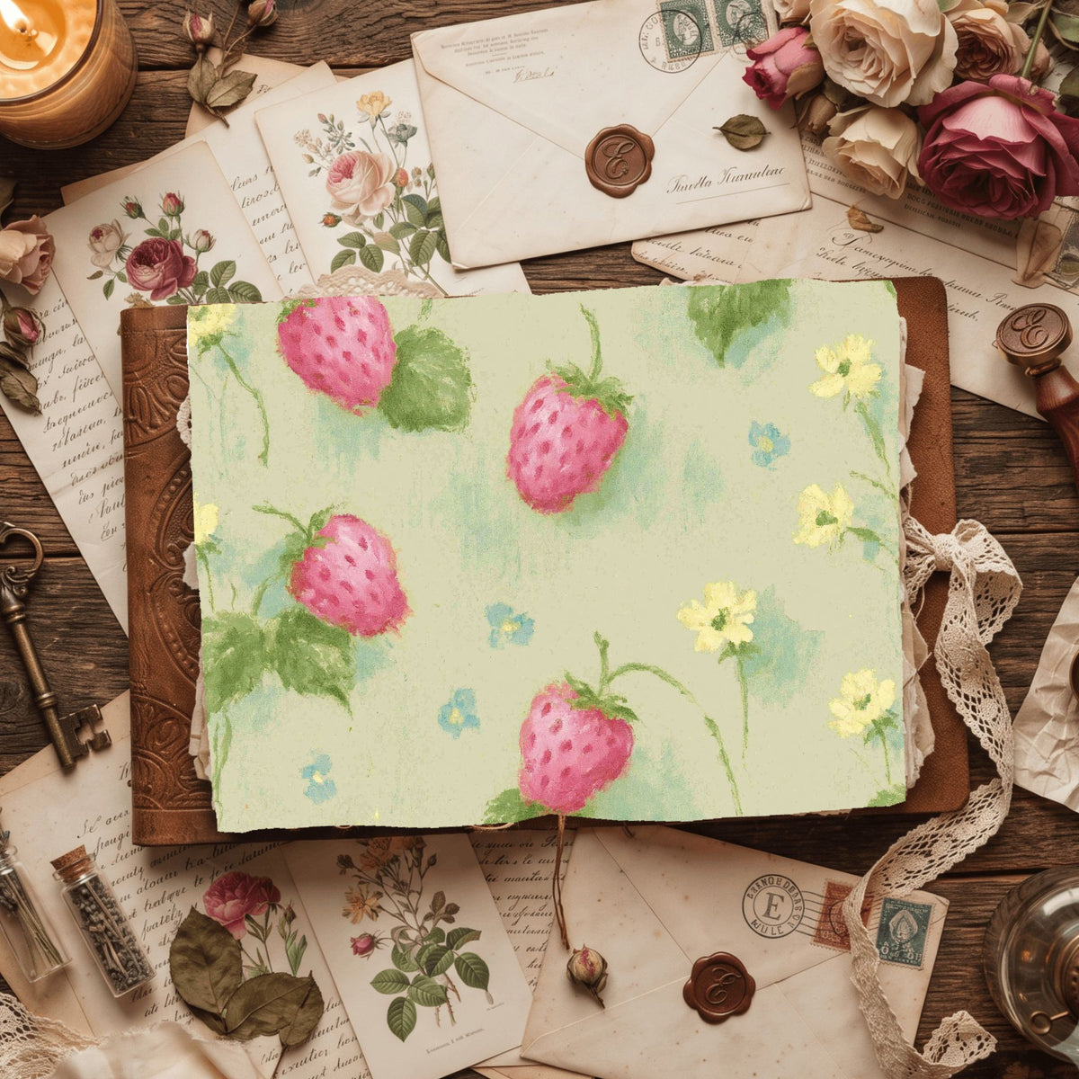 Strawberry Botanical Scrapbook Paper