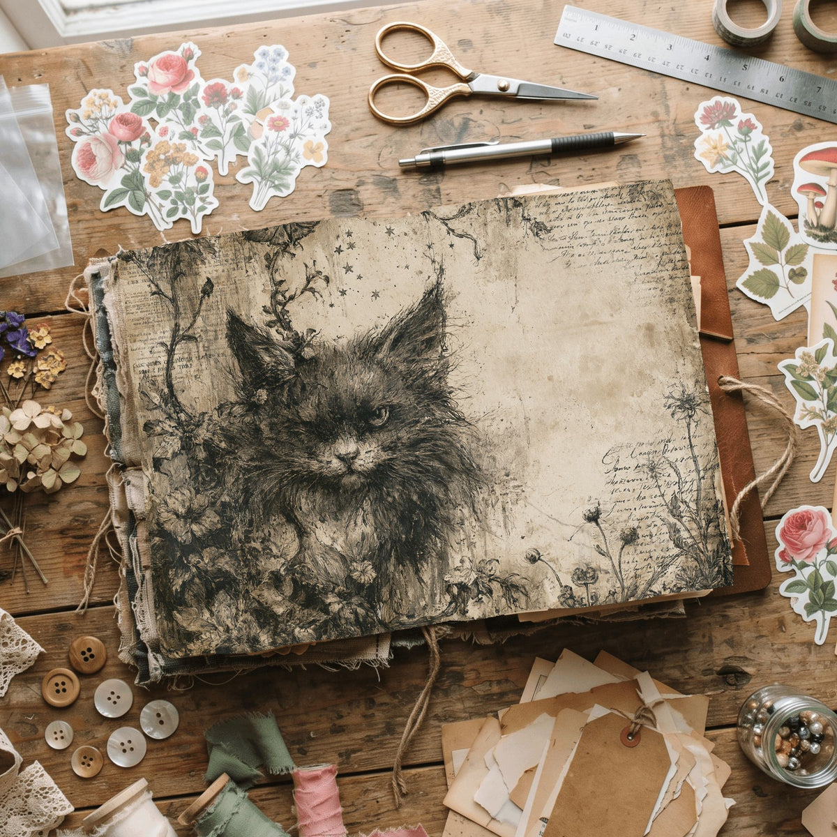 Vintage Black Cat Journal Paper