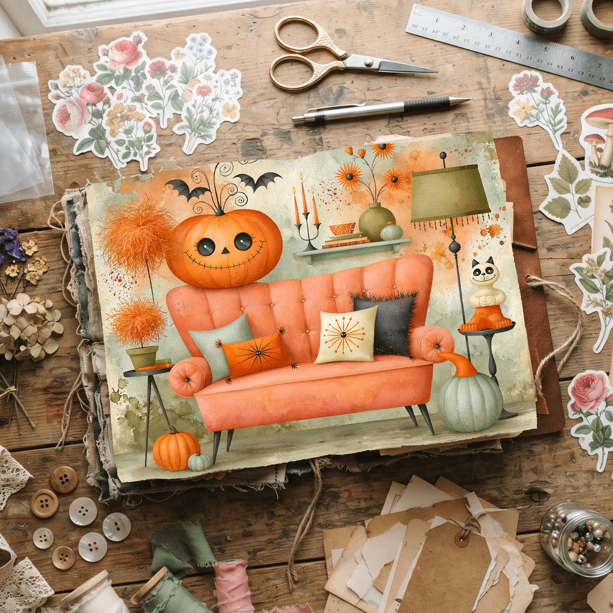 Vintage Halloween Ink & Gouache Art