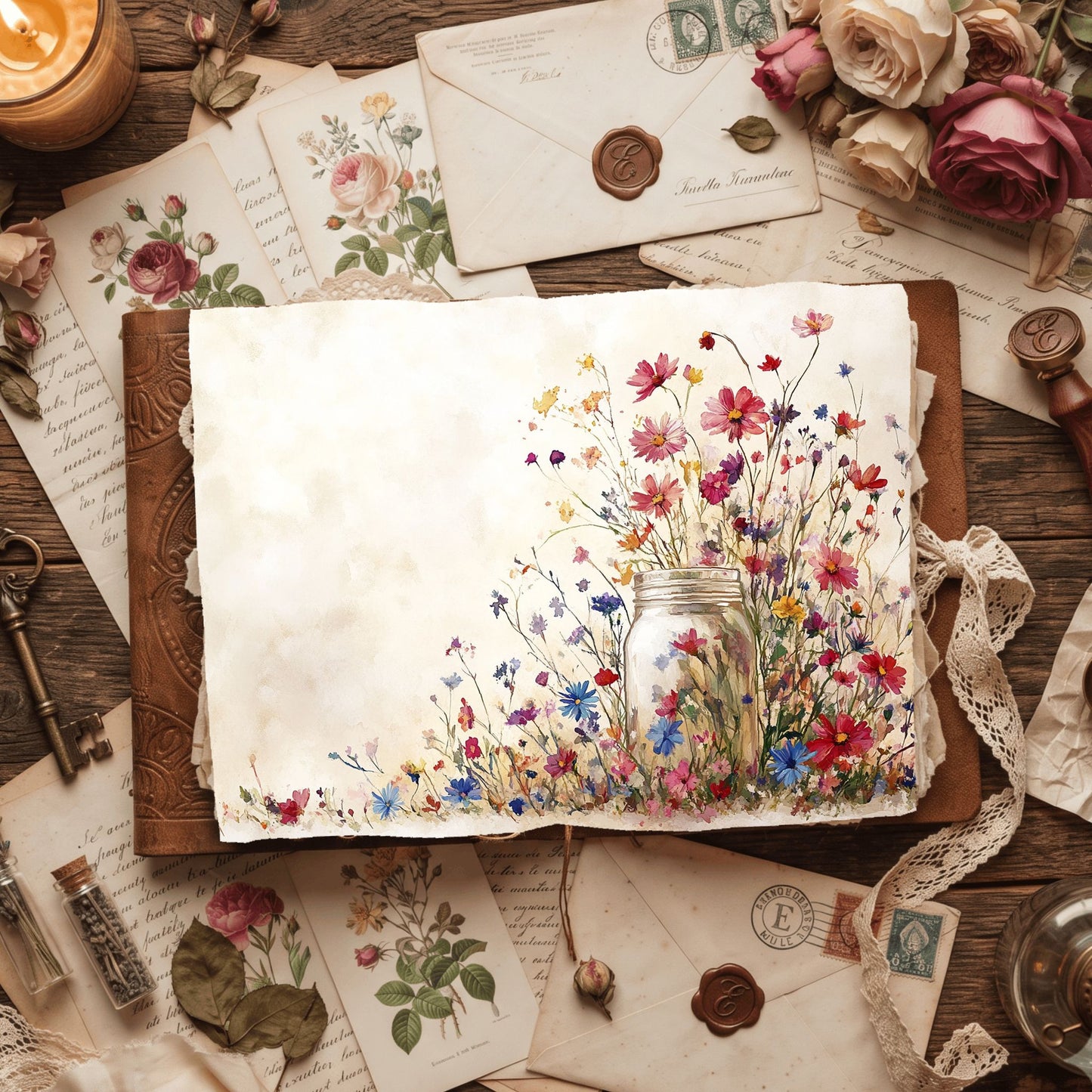 Wildflower Mason Jar Writing Paper