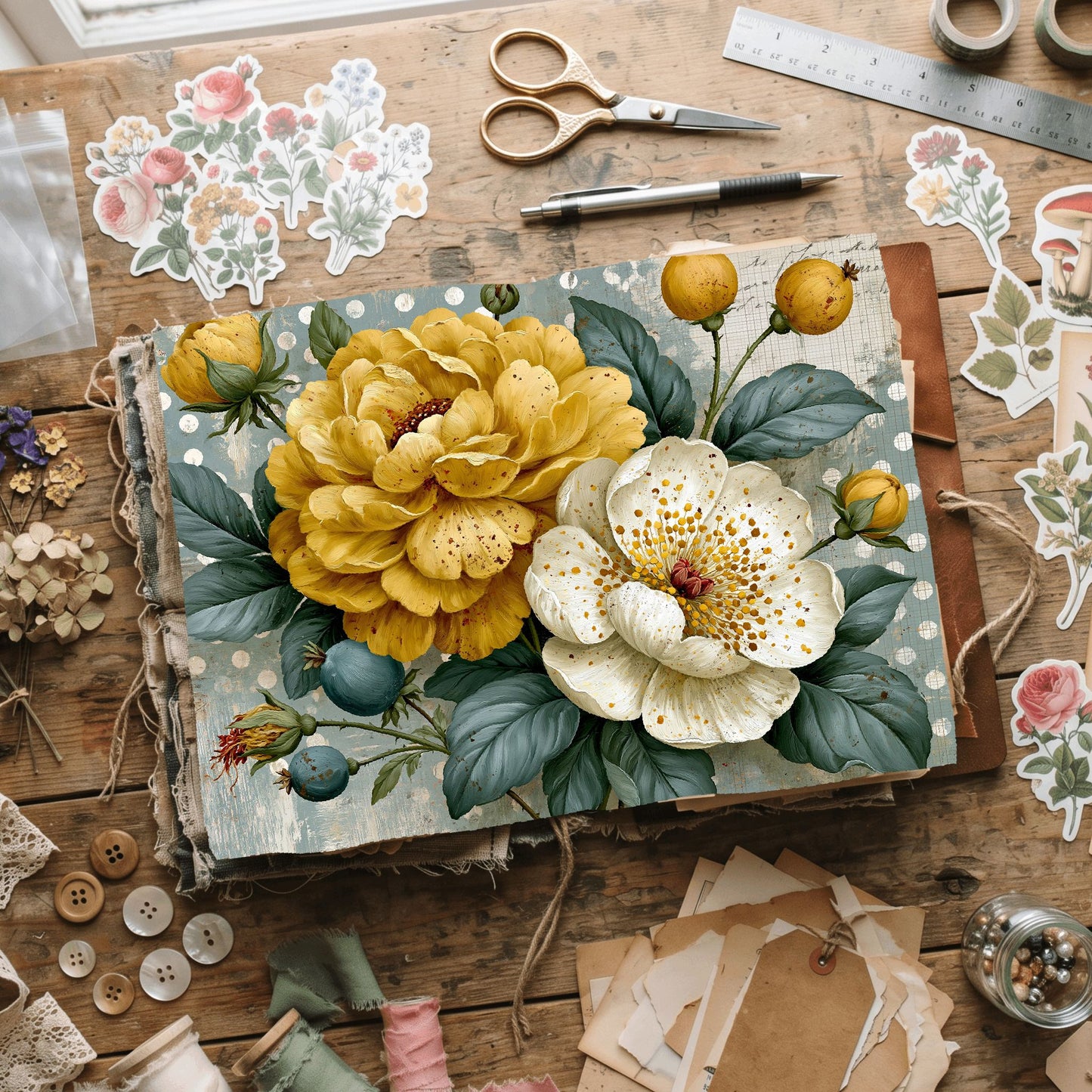 Yellow Shabby Chic Journal Paper